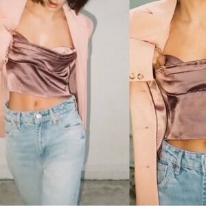 brown silk bandeau bustier top satin